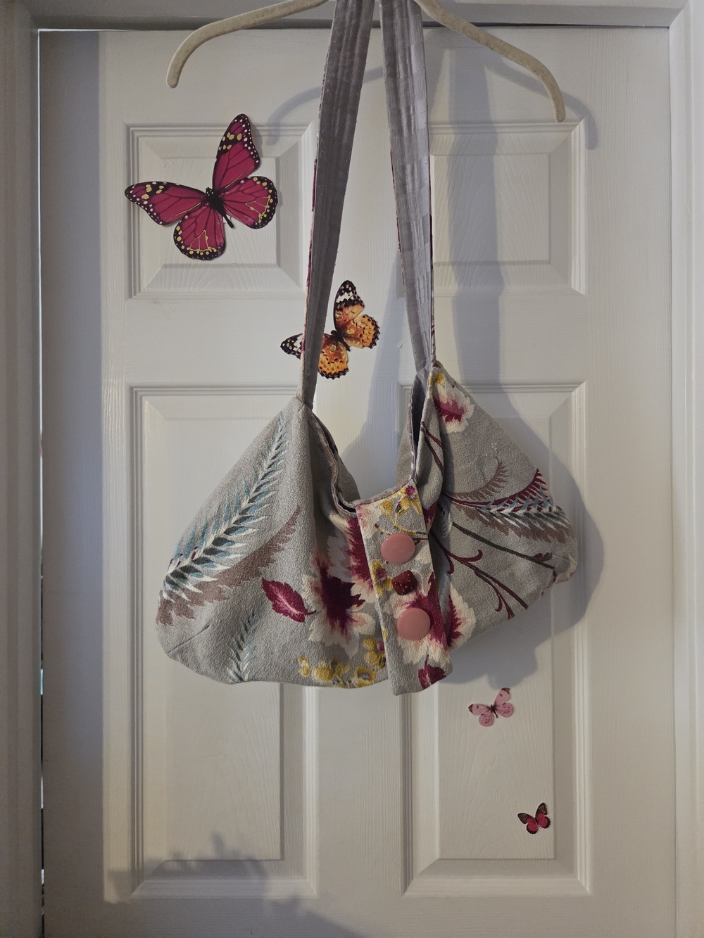 One of a kind handmade upcycled purse grey & pink floral by riversong studio Bag